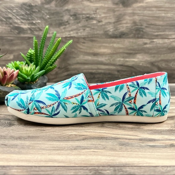 NIB Toms Alpargata Loafer Flats Soft Blue Paper Source Palm Trees Print 8 - Picture 11 of 11